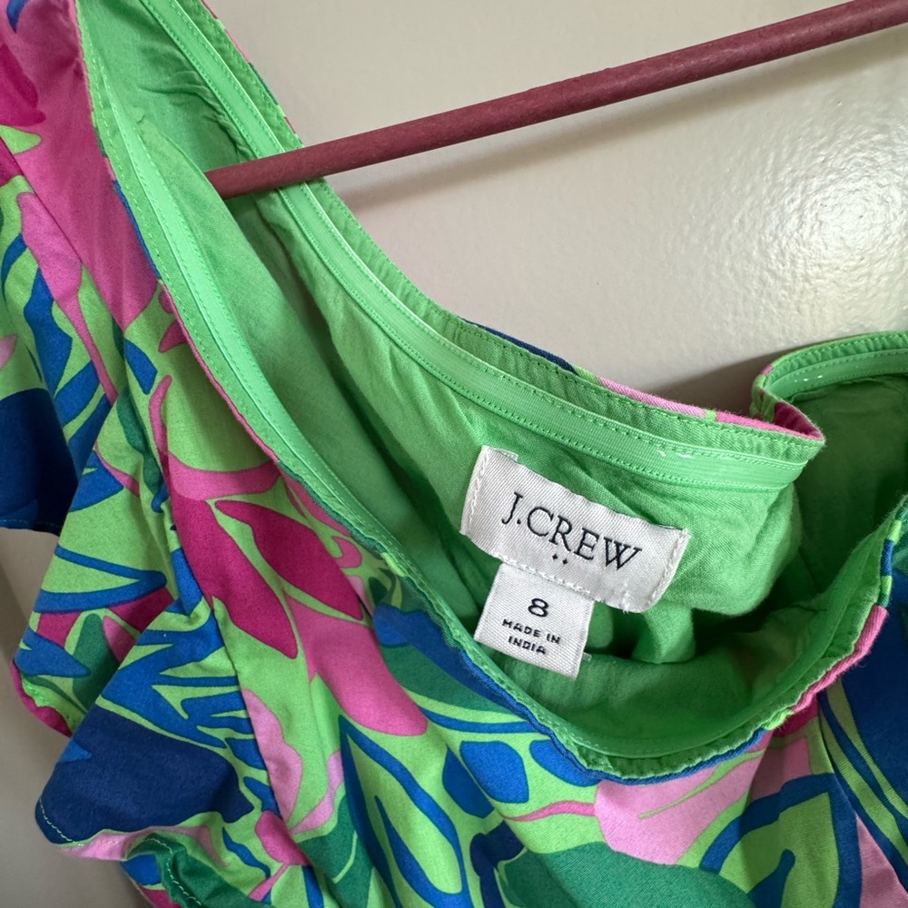 J. Crew One-Shoulder Floral Midi Dress in Pink, Green & Blue - Picture 6 of 8